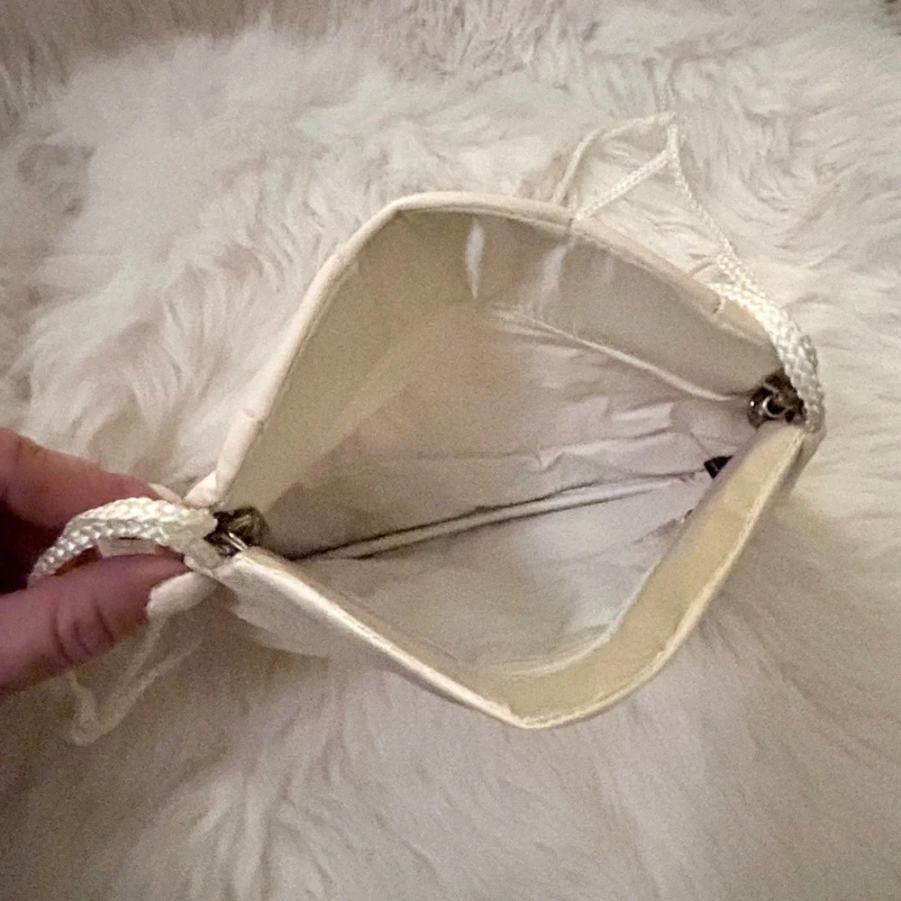 Vintage MCM Champagne Evening Bag Classic Scalloped Satin Clutch Strap Formal